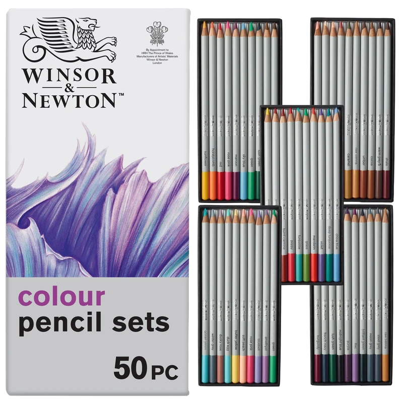 Winsor & Newton 2090008 Studio Collection Colouring Pencils Set - 50 Bright Colours in a Metal Box, Shatterproof Soft Color Release Crayons for Adults and Artists