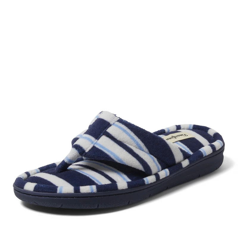 Dearfoams Women's Melanie Terry Thong Slipper, Blue Stripe, 5/6 UK
