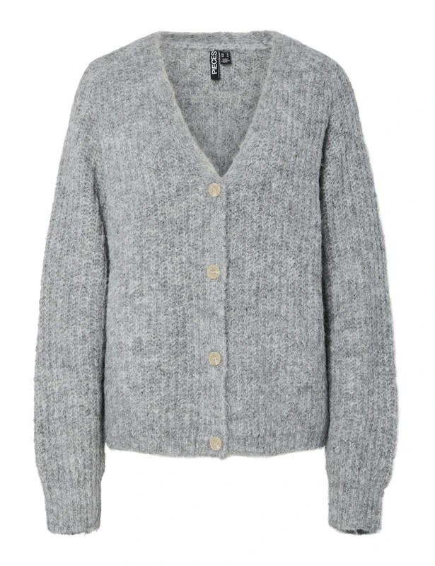 PIECES Pccleo LS V-Neck Knit Cardigan Noos BC, Medium Grey Melange, XS