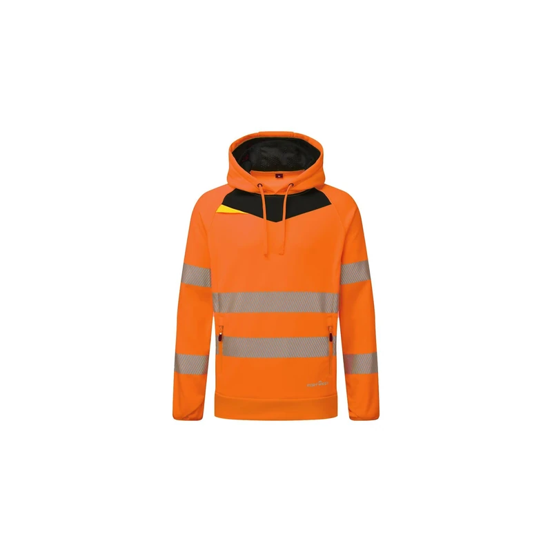 Portwest DX483 DX4 Hi Vis Overhead Hoodie Bonded Fleece Quarter Zip Segmented Reflective Tape Adjustable Hood Secure Zip Pockets UPF 40 Certified Visibility After 25 Washes, Orange/Black, XL - Image 1