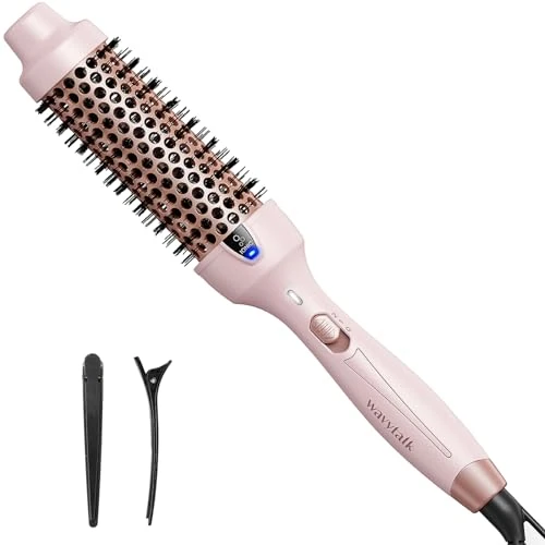 Wavytalk Thermal Brush, Curling Iron Brush with UK Plug, 38 mm Heated Hot Hair Brush to Create Natural Curls, Hot Round Brush for Smoother Appearance, Dual Voltage Feature for Blowout Look.