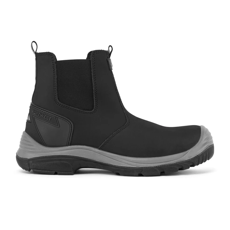 Portwest FV02 Steel Dealer Boot S7 Waterproof Nubuck Leather Scuff Cap Slip Oil Resistant Steel Toe Midsole Pull Tab Reflective Safety Footwear, Black/Grey, 36