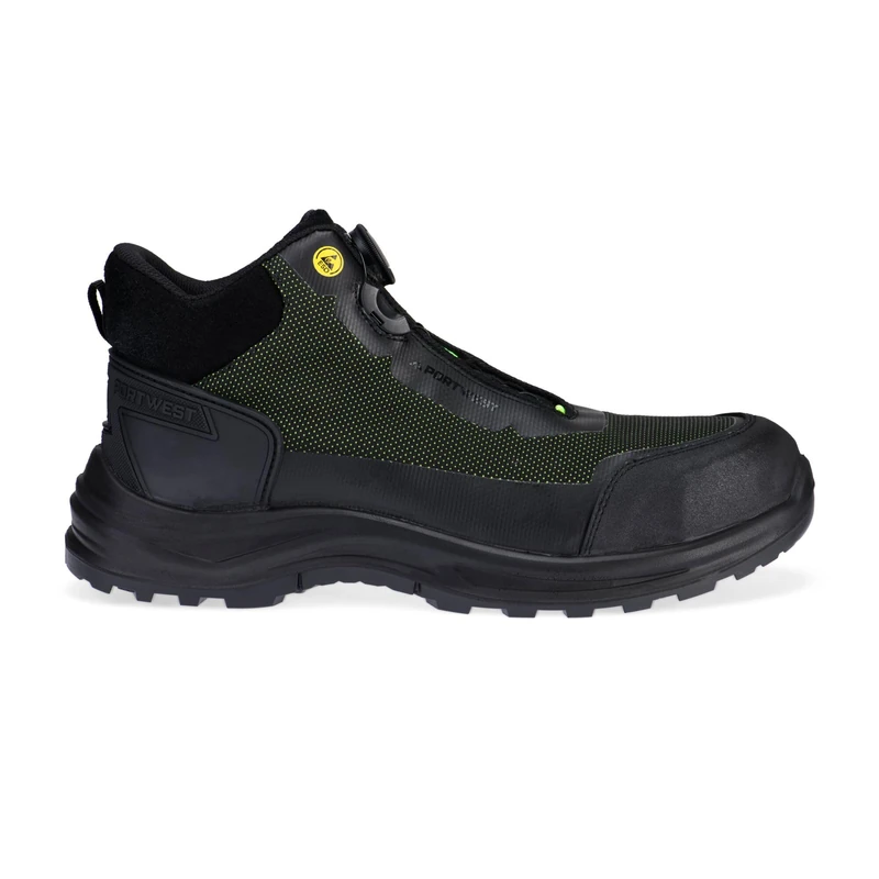 Portwest FE04 Girder Composite Mid Boot S3S ESD Wire Lace TPU Toe Cap Cut Resistant Reflective Slip Oil Resistant Metal Free Safety Footwear, Black/Green, UK 10.5
