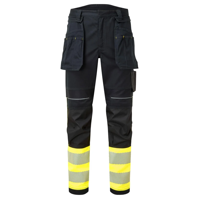 Portwest FR416 PW3 Modaflame Work High Visibility Class 1 Flame Resistant Holster Trousers Zip Removable Pockets Stretch Panels Knee PadArc Rated Protection, Yellow/Black, 32