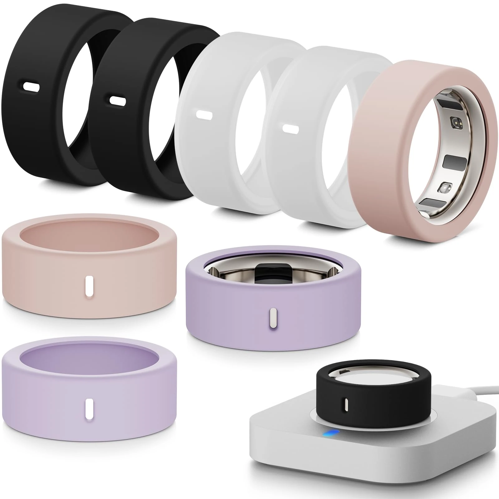 Hexasider 8 Pcs Ring Cover Compatible with Oura Ring Gen 4/4 Ceramic/Gen 3/Ultrahuman Ring, Soft Silicone Anti-Scratch Case for Oura Ring Protector for Women Men (S for 4/5/6/7)