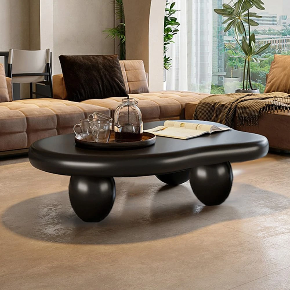 DAXUESEH Cloud Coffee Table White Black Mid Century Modern Coffee Table Boho Irregular Coffee Table Pedestal Coffee Table with 3 Oval Legs for Farmhouse Living Room,Black,40 * 28 * 12 inch