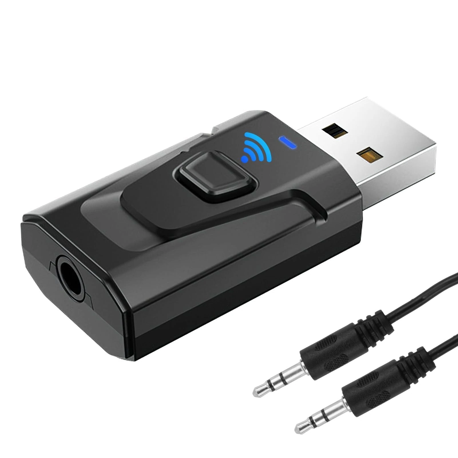 LANAFAY USB Bluetooth 5.0 Adapter with 3.5mm AUX, 4-in-1 Car Bluetooth Aux Adapter, Wireless Audio Transmitter Receiver Adapter, Plug and Play Bluetooth AUX Adapter for TV/Home Audio System
