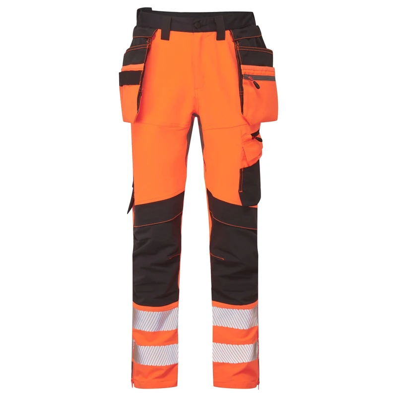 Portwest DX454 DX4 Hi Vis Detachable Holster Pocket Craft Work Trousers Four Way Stretch Fabric High Rise Back Waistb Triple Stitched Seams EN ISO 20471 Class 1, Orange/Black, 33 - Image 1