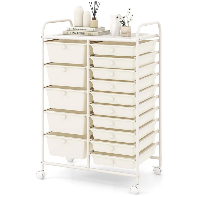 GiantexUK 15 Drawers Rolling Trolley（White)