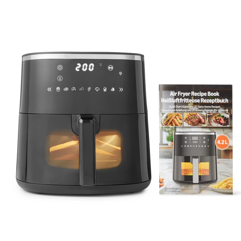 Amazon Basics 4.2L Air Fryer with Easy View Window, 8 Preset Menus, 1500W, Black