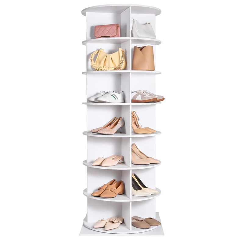 VEVOR 7 Tiers Rotating Shoe Rack Tower, 360°Spinning Shoe Display, Revolving Shoe Rack Storage Round Carousel, Lazy Susan Shoe Rack Organizer with Base for Bedroom, Living Room, Entryway, White