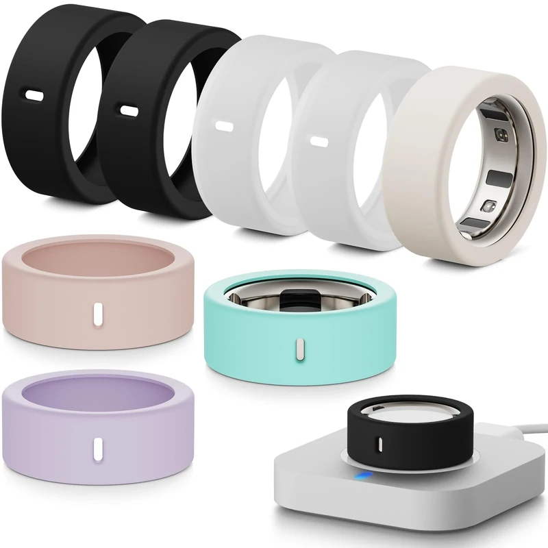 Hexasider 8 Pcs Ring Cover Compatible with Oura Ring Gen 4/4 Ceramic/Gen 3/Ultrahuman Ring, Soft Silicone Anti-Scratch Case for Oura Ring Protector for Women Men (S for 4/5/6/7)