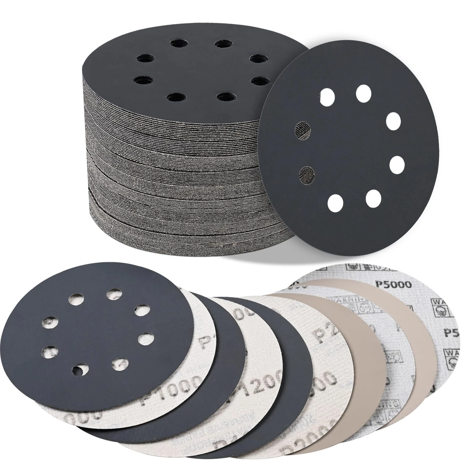 STEBRUAM Orbital Sander Discs, 125mm Sanding Discs 25PCS Silicon Carbide Sandpaper Dry Wet Include 1000/1200/2000/3000/5000 Grit for Waterproof Sanding Grinder Polishing/Metal/Automotive