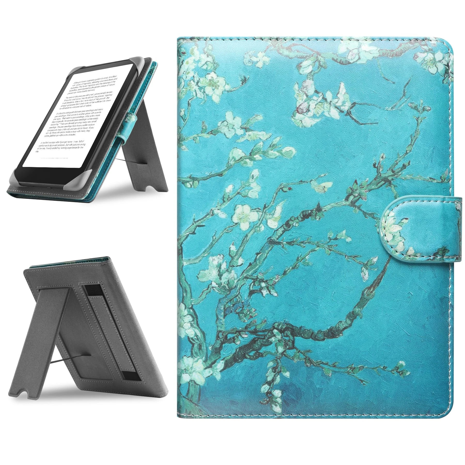 HoYiXi Universal Case For 6.8",7" eReader,Compatible with Kindle/Kobo Clara HD/Kobo Clara 2E/Paperwhite/PocketBook/Tolino eReader,Leather Stand Cover for 6"-7'' E-Book Reader,Flower