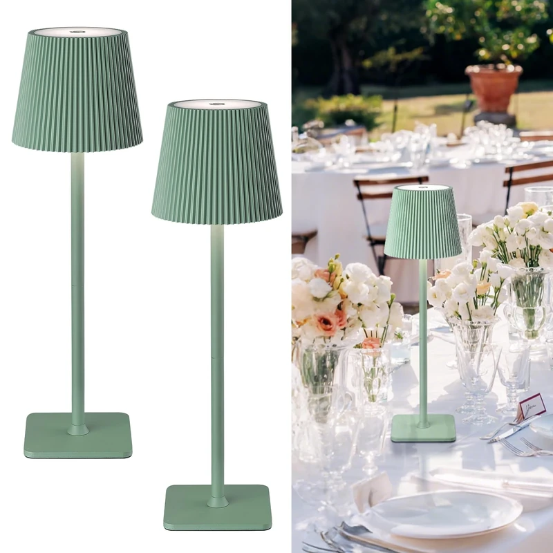 LuminexDesigns Rechargeable Table Lamp Set of 2 LED Cordless Lamps – 5200mAh Battery, Stepless Dimming, 3 Colour Temperatures, IP54 Water-Resistant, for Indoor & Outdoor Use – Green