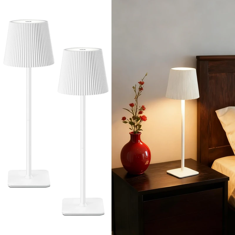 LuminexDesigns Rechargeable Table Lamp Set of 2 LED Cordless Lamps – 5200mAh Battery, Stepless Dimming, 3 Colour Temperatures, IP54 Water-Resistant for Indoor & Outdoor Use – White