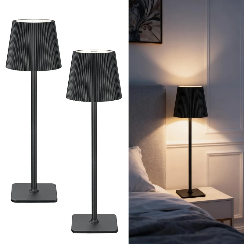 LuminexDesigns Rechargeable Table Lamp Set of 2 LED Cordless Lamps – 5200mAh Battery, Stepless Dimming, 3 Colour Temperatures, IP54 Water-Resistant, for Indoor & Outdoor Use – Black