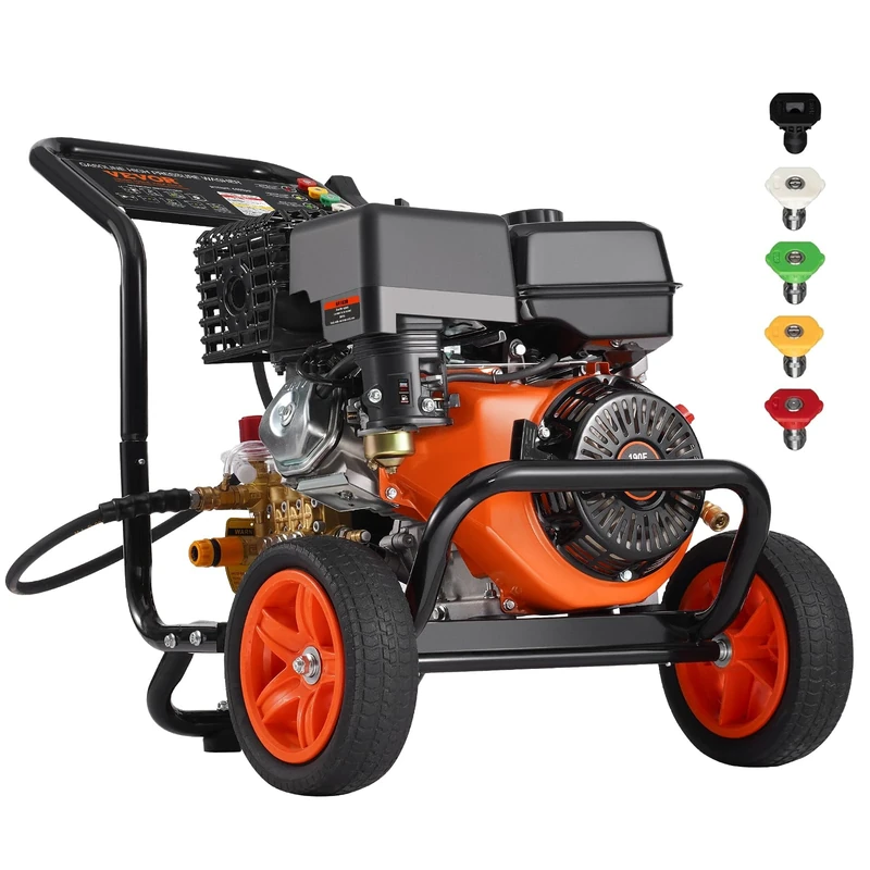 VEVOR Gas Pressure Washer, 4400 PSI 15L/min, 2.6 GPM Gas Powered Pressure Washer with Copper Pump, Spray Gun and Extension Wand, 5 Nozzle Set, for Cars, Fences, Homes, Driveways, Patios, Furniture