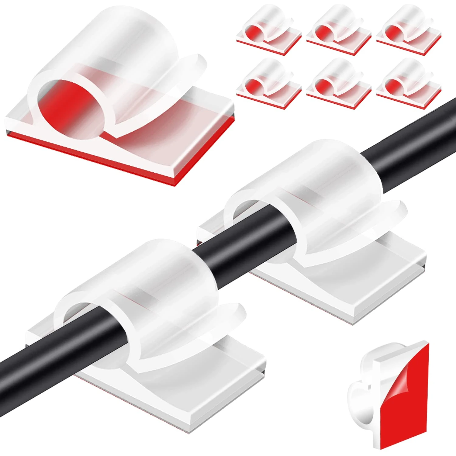 Tomario V2 Cable Clips Self Adhesive, 40PCS USB HDMI Cable Wire Management Holder Round Cable Tidy Clips for Desk Wall Workshop Home Office Outdoors Light Christmas Fairy Light