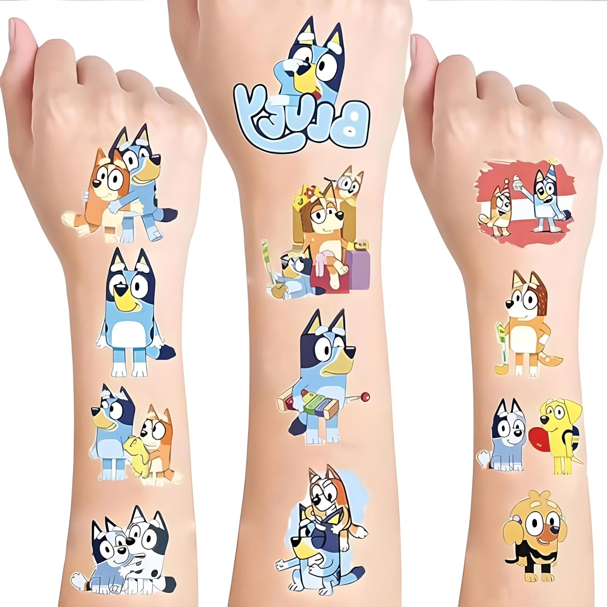 4 sheets blue dog Temporary Tattoos Skin Stickers (100+designs), Birthday for Boys Girls Kids School Supplies, Party Supplies Favors, Stickers Gift for Kids