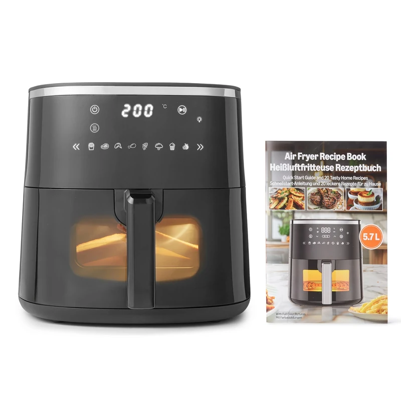 Amazon Basics 5.7L Air Fryer with Easy View Window, 8 Preset Menus, 1750W, Black - Image 1