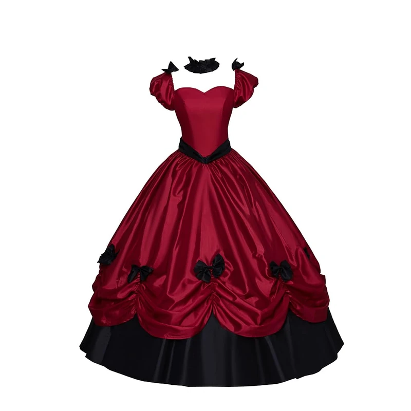 Women's Gothic Victorian Rococo Dress Civil War Southern Belle Tea Party Ball Gown Medieval Evening Dress, Red, S