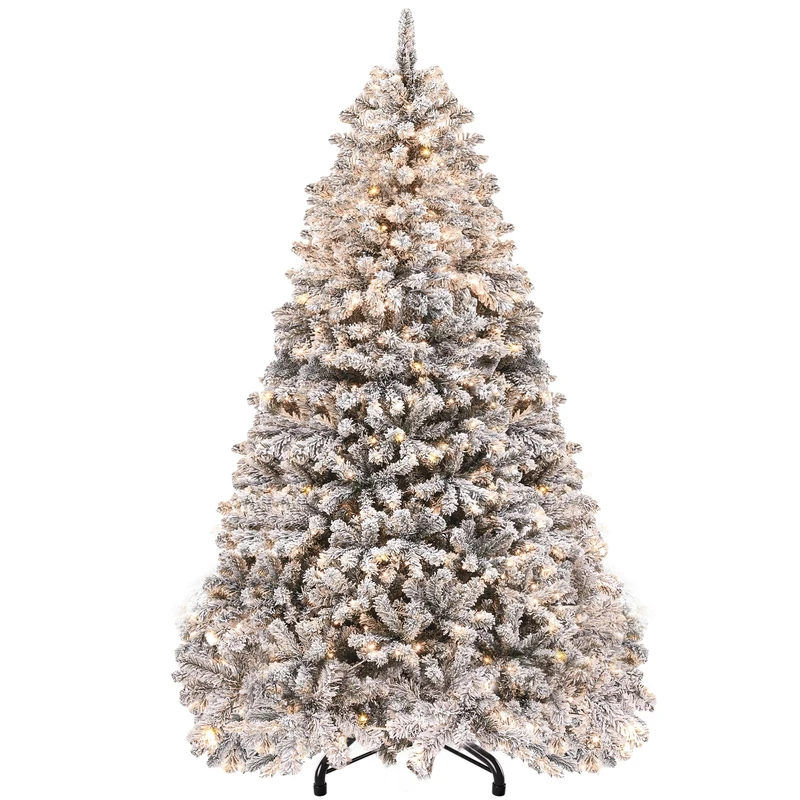 YITAHOME 6ft Pre-Lit Artificial Christmas Tree with 250 Built-In LED, Full Snow Flocked Pine with 800 Flocked Tips, Foldable Metal Frame & Stand, Pop Up Christmas Tree for Home Party, 182 x Φ95cm