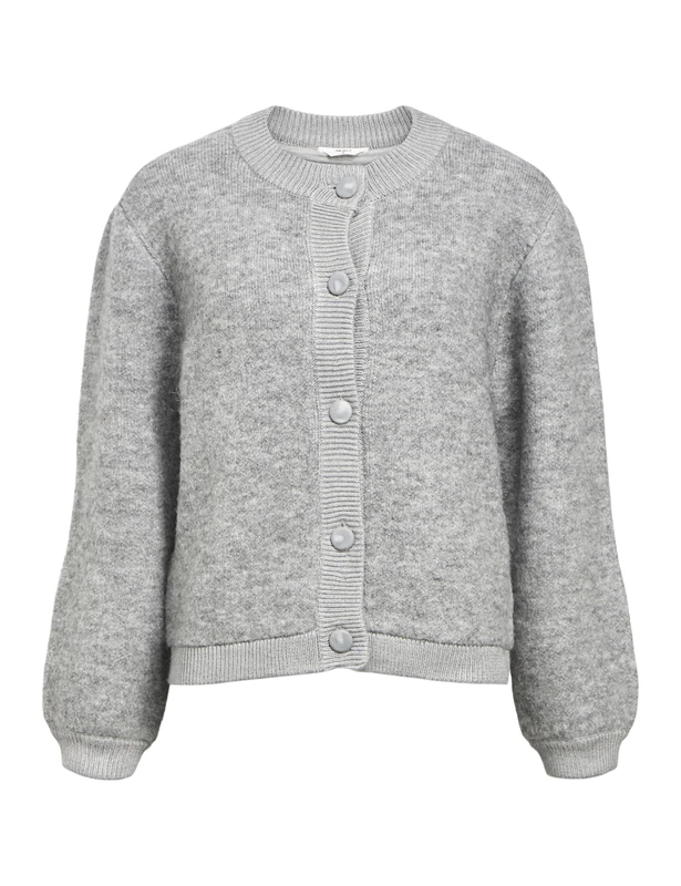 Object Women's Objmerle Ls Lo Knit Bomber Noos, Medium Grey Melange, S