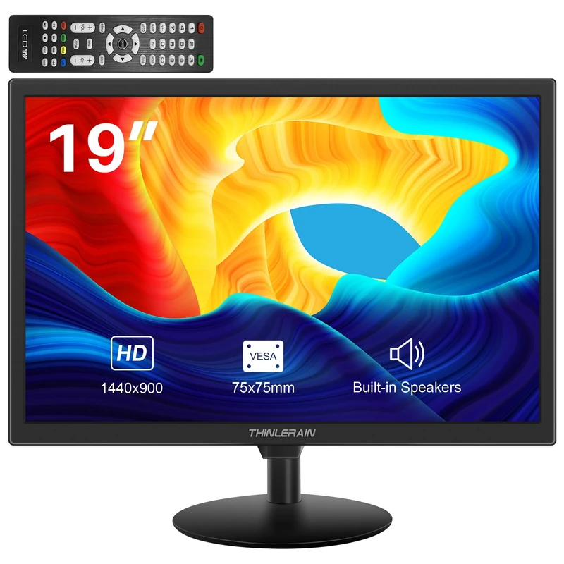 Thinlerain 19 Inch PC Monitor 1440x900 LED Display Computer Monitor with VGA/HDMI/AV/BNC/USB, Build in Speaker, 5Ms Response Time, 60 Hz Refresh Rate, VESA, Black