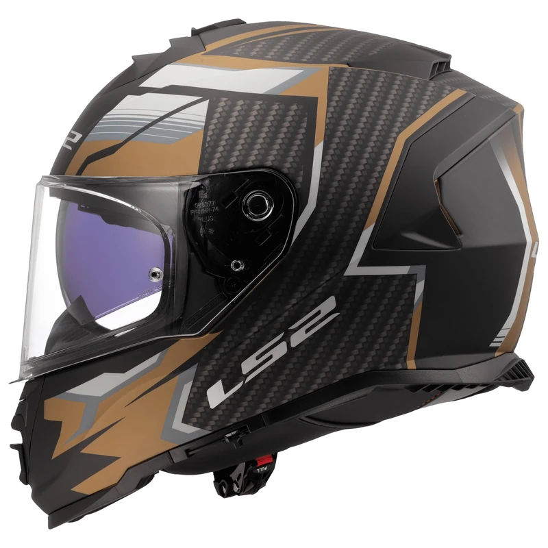 LS2 Motorcycle Helmet. FF800 Storm II Full Face Crash Helmet. ECE 22.06 Homologation. TRACKER MATT BLACK GOLD. XL