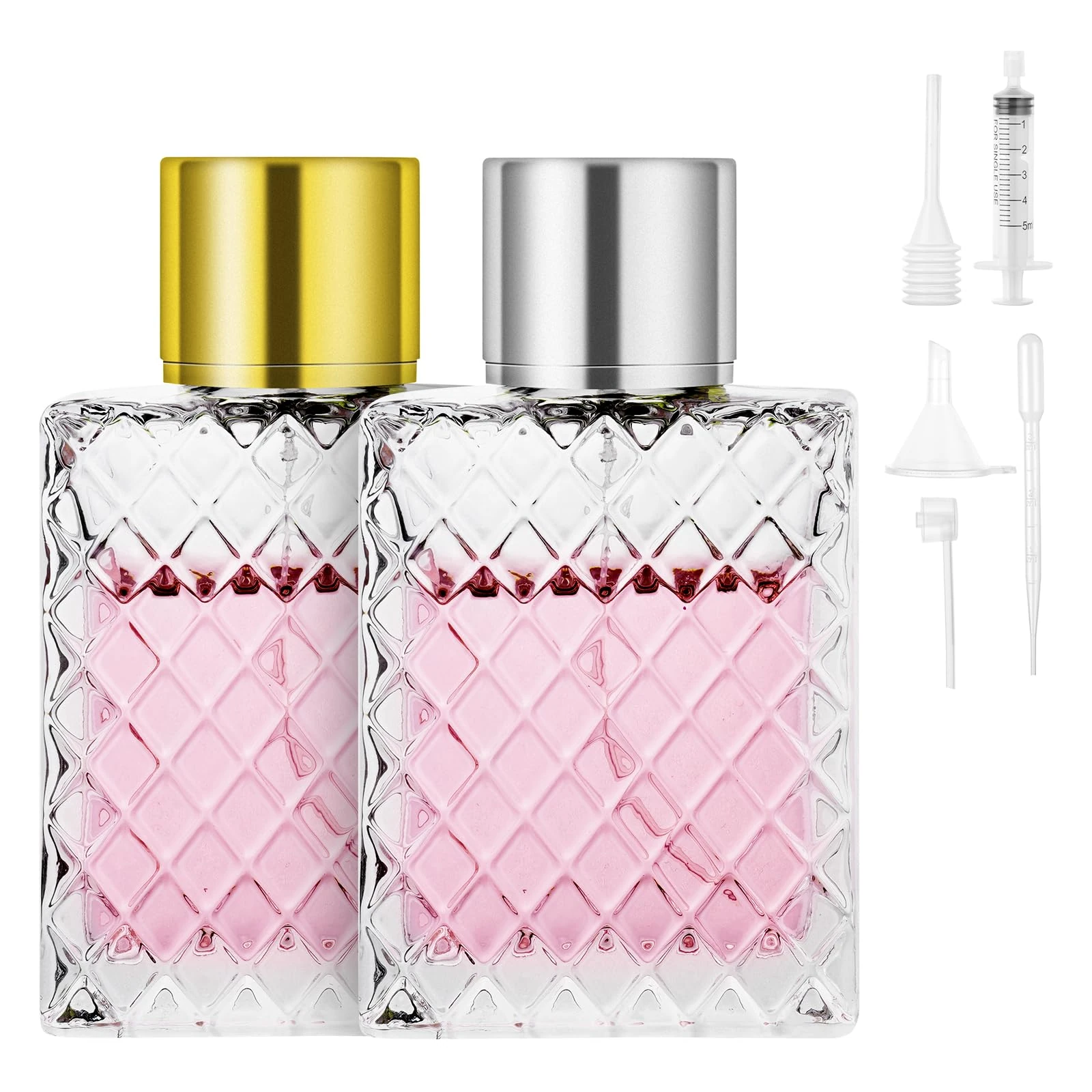 LOPHE Perfume Atomiser Refillable, Mini Perfume Refill Bottles, Empty Clear Glass Perfume Atomiser Spray Bottles, Portable Atomiser with Fine Mist for Daily Business Trips, 100 ml 2 Pcs