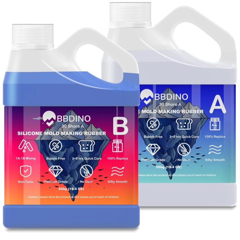 BBDINO Silicone Mould Making Kit, 30A Liquid Platinum Silicone for Mold Maker 1100g, Self Degassing Quick Cure Mould Making Silicon, 1A:1B Mixing for Casting Silicon Moulds Sapphire Blue