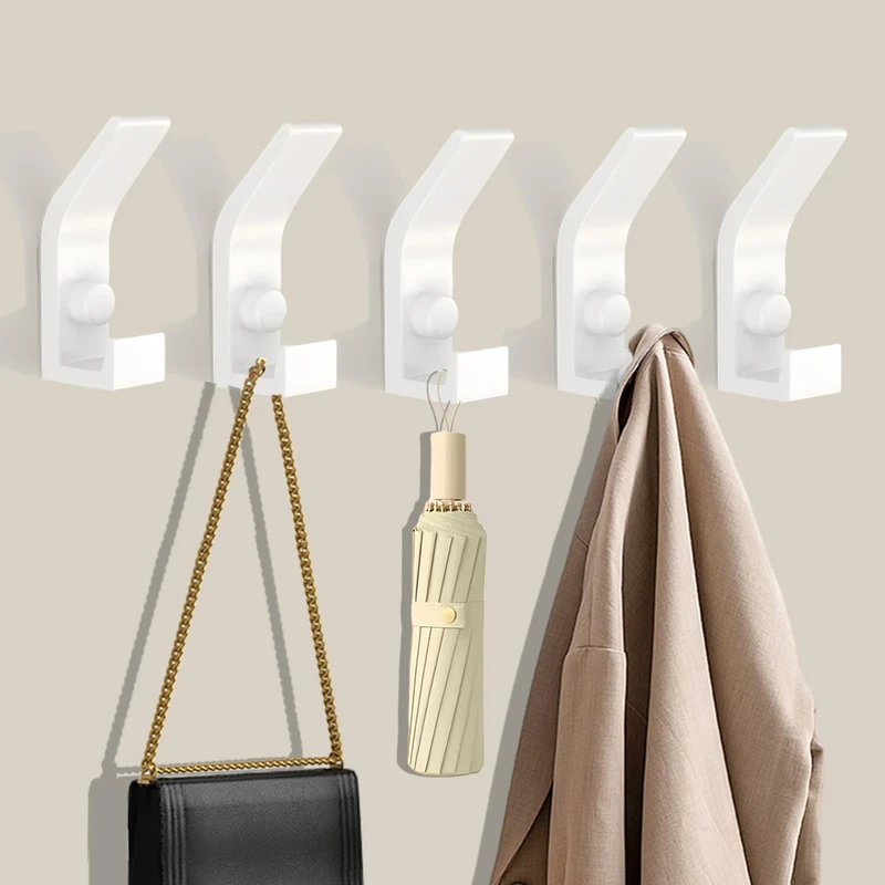 QMAHA 5 Pack Black Coat Hooks, Double Prong Coat Hangers Wall Mounted, Heavy Duty Coat Hooks Wall Mounted, Sturdy Metal Hanger Wall Hooks for Hanging with Screws for Bathroom Bedroom (White)