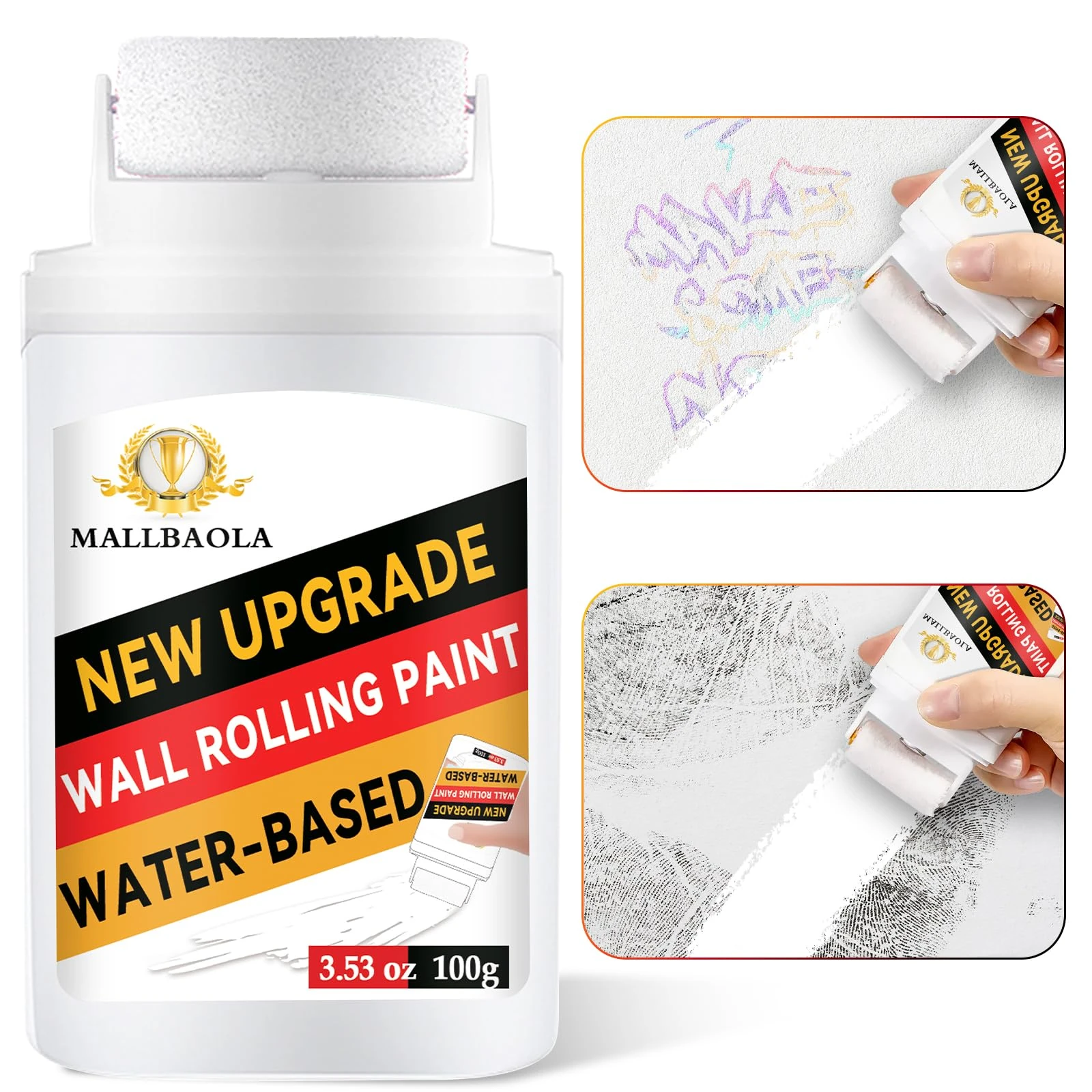 Wall Repair Rolling Brush, White Paint for Wall, Portable Paint Roller Kit, Fast-Drying & Water-Based White Wall Paint, Integrated Roller Paint Kit, Wall Filler Paint Covers Graffiti, Stain, Scratch