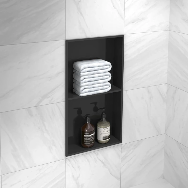 MARWELL Como Wall Recess 62 x 32 cm Stainless Steel Black Wall Recess Shower Shelf Black