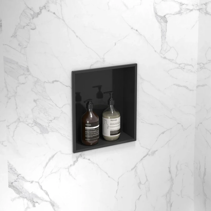 MARWELL Luca Wall Recess 32 x 27 cm Stainless Steel Black Wall Recess Shower Shelf Black