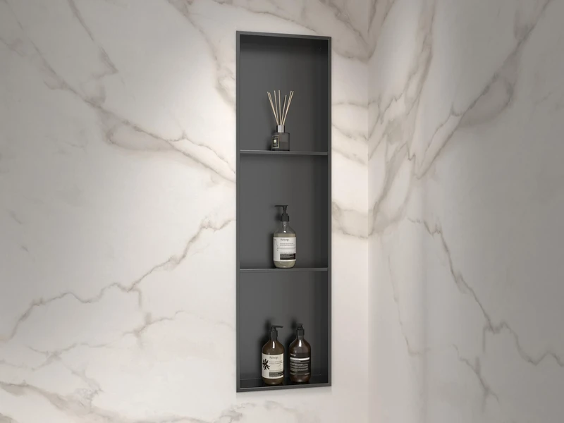 MARWELL Como Wall Recess 92 x 32 cm Stainless Steel Black Wall Recess Shower Shelf Black