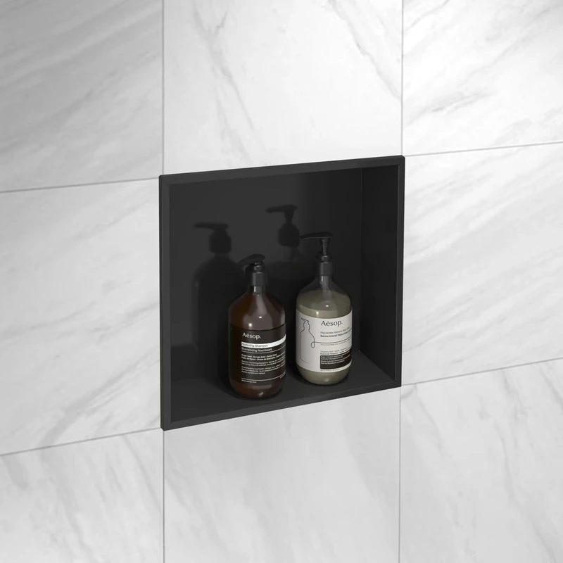 MARWELL Luca Wall Recess 32 x 32 cm Stainless Steel Black Wall Recess Shower Shelf Black