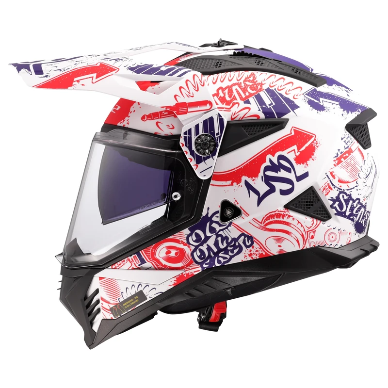 LS2, Pioneer II Fantasy Motocross Helmets Matt White Red Blue XL