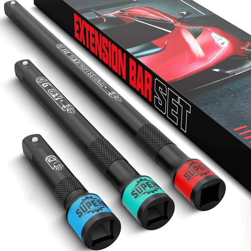 KIRXST 3/8" Socket Extension Bar Set - 75mm 150mm 250mm CR-V Steel