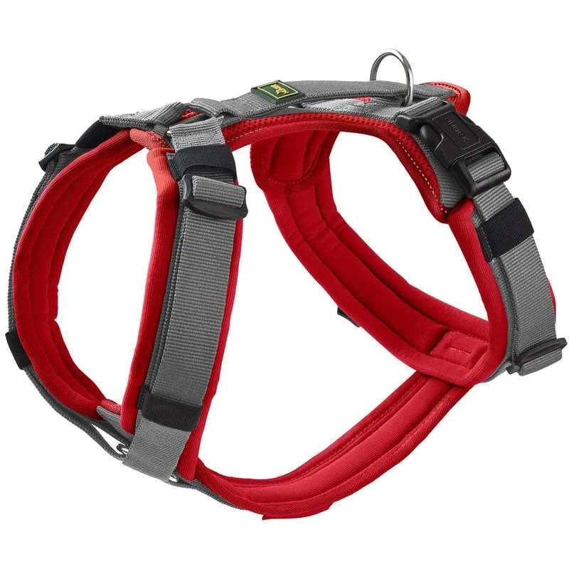 HUNTER Maldon UP Dog Harness, Colour: Red/Grey, Soft Padded and Comfortable, Highly Reflective by 3M Scotchlite, Adjustable to 4 Positions, with Padded Handle (from S-M), Size: M-L