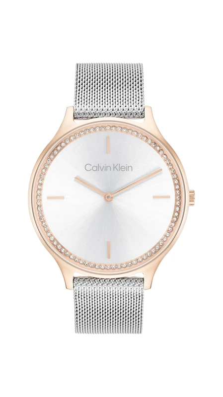 Calvin Klein Two Hand Quartz Movement Watch for Women CK Timeless Collection with Silver Stainless Steel Mesh Bracelet - 25100006