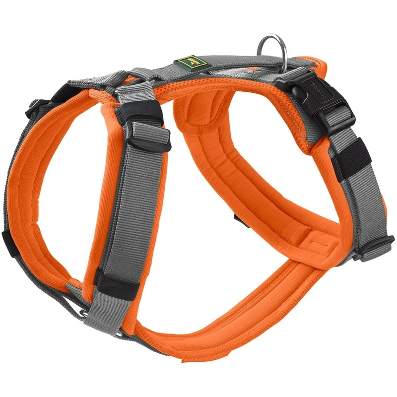 Hunter Maldon UP Dog Harness, Colour: Orange/Grey, Soft Padded and Comfortable, Highly Reflective by 3M Scotchlite, Adjustable to 4 Positions, with Padded Handle (from S-M), Size: M-L