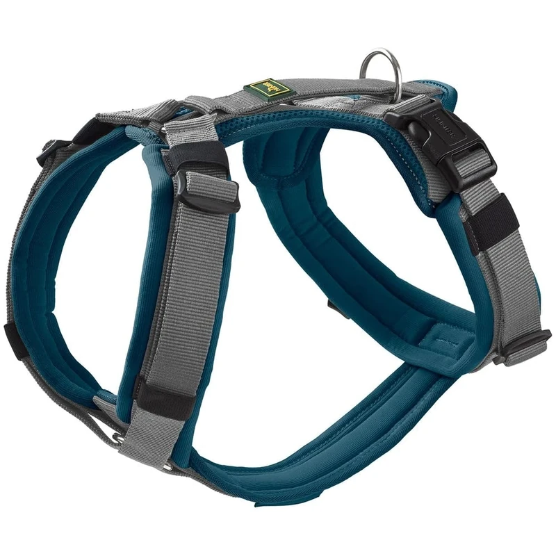 Hunter Maldon UP Dog Harness, Colour: Petrol/Grey, Soft Padded & Comfortable, Highly Reflective by 3M Scotchlite, Adjustable to 4 Positions, with Padded Handle (from S-M), Size: M-L