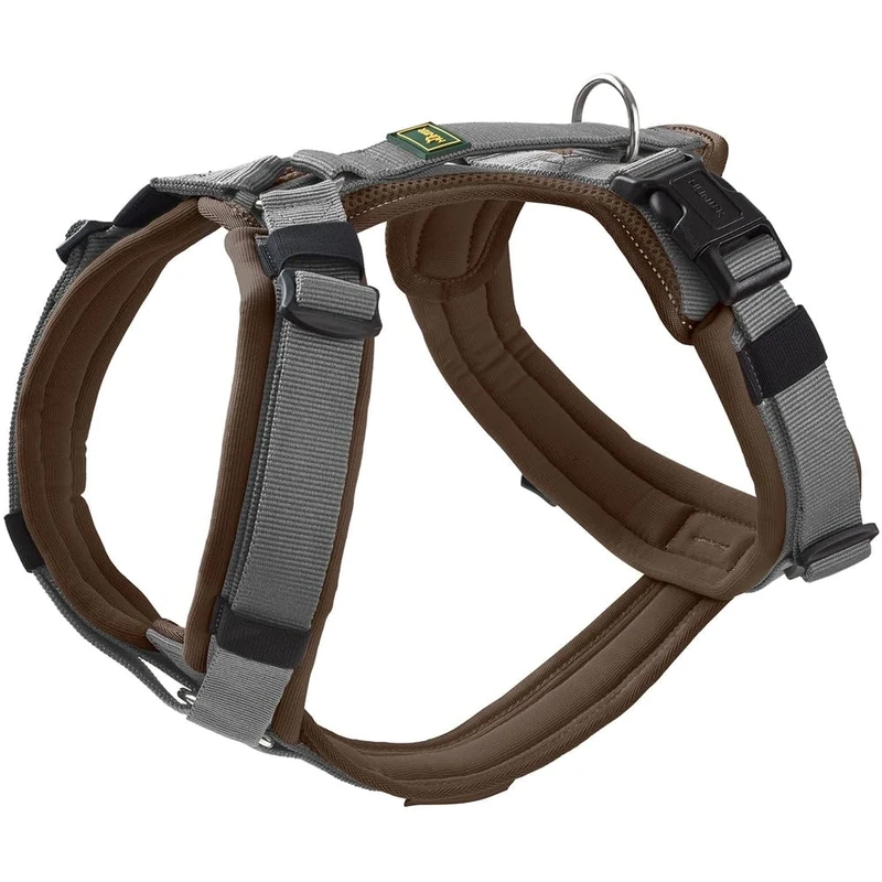 HUNTER Maldon UP Dog Harness, Colour: Brown/Grey, Softly Padded and Comfortable, Highly Reflective Thanks to 3M Scotchlite, Adjustable in 4 Positions, with Padded Handle (from S-M), Size: L