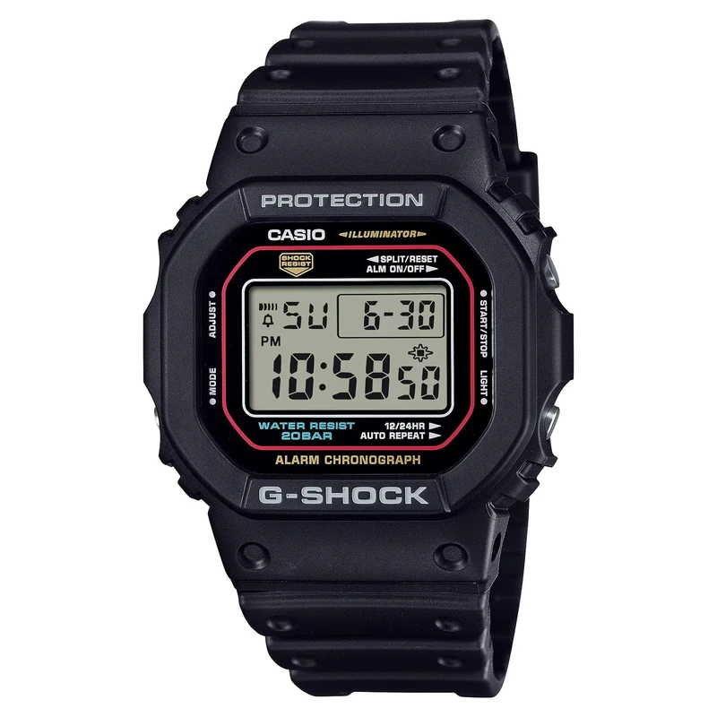 Casio DW-5600RL-1ER G-Shock Digital Quartz Watch with Plastic Strap, Stopwatch, Countdown Timer, Alarm, Day-Date Calendar, 200 Metres Water Resistance, Black/White