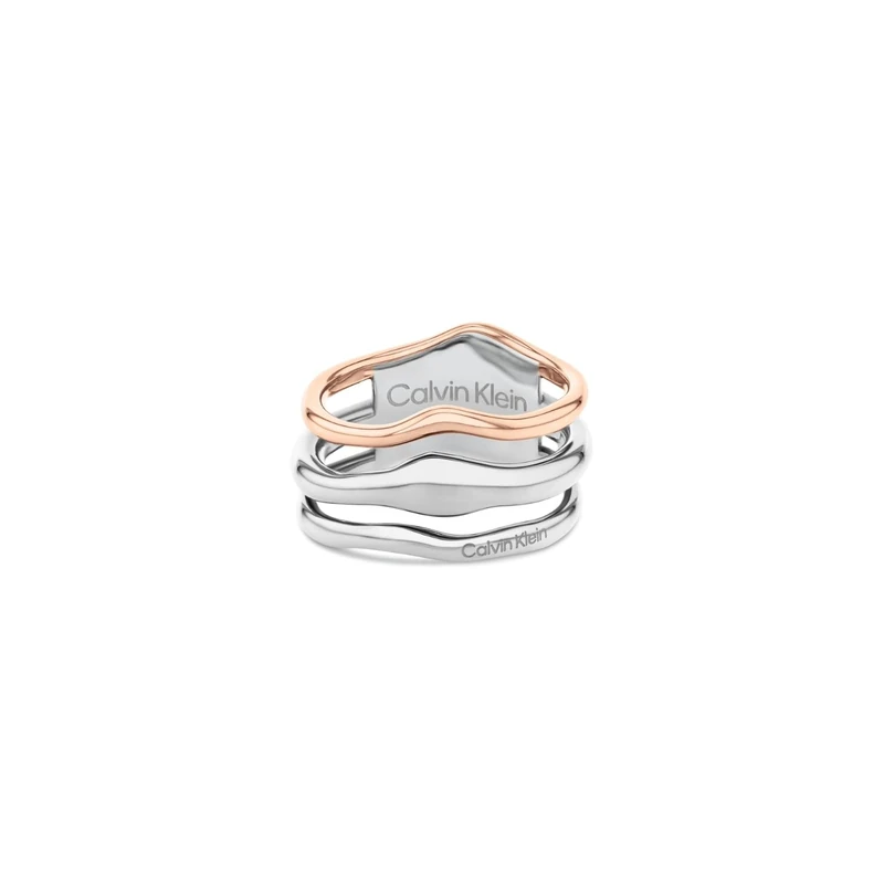 Calvin Klein Women's CK WAVY Collection Ring in Two-Tone Stainless Steel - 35000651C