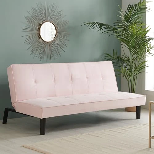 Birlea Pink Velvet Sofa Bed Aurora 3 Seater Settee Emerald Fabric Retro