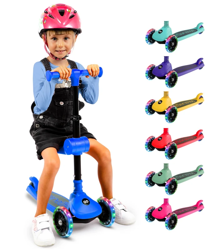 SereneLife 3 Wheel Kids Scooter, Kick Scooter with/without Foldable Seat, Light-Up LED Wheels, Adjustable Handlebar, Lean to Steer, Ideal for Toddlers Boys and Girls Age 3+, Up to 50Kg