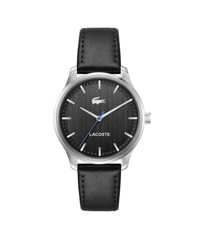 Lacoste Three Hand Quartz Movement Watch for Men Lisbon Collection with Black Leather Strap - 2011372